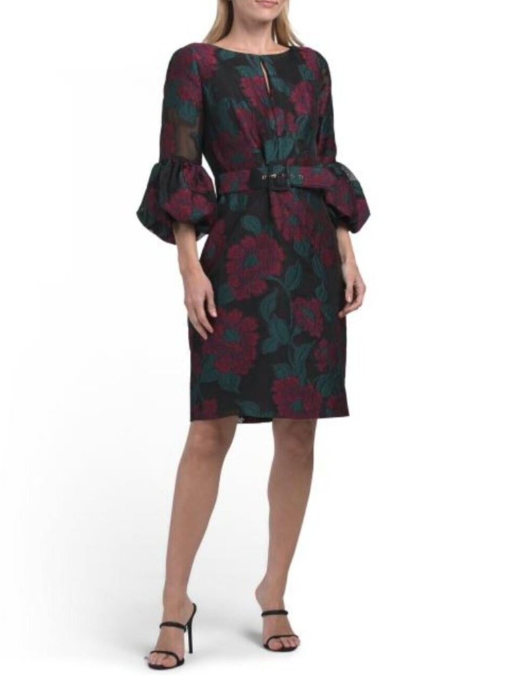 TAHARI ASL Belted Bell Sleeve Sheath Mini Dress